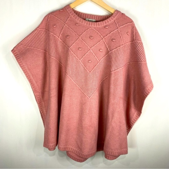 LOFT Ribbed Knit Wool Blend Pullover Poncho Shawl Sweater Blush Pink Size M/L - Picture 1 of 5